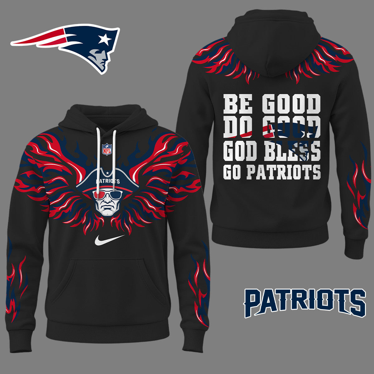 New England Patriots Premium Fire Wings 3d Hoodie Ny