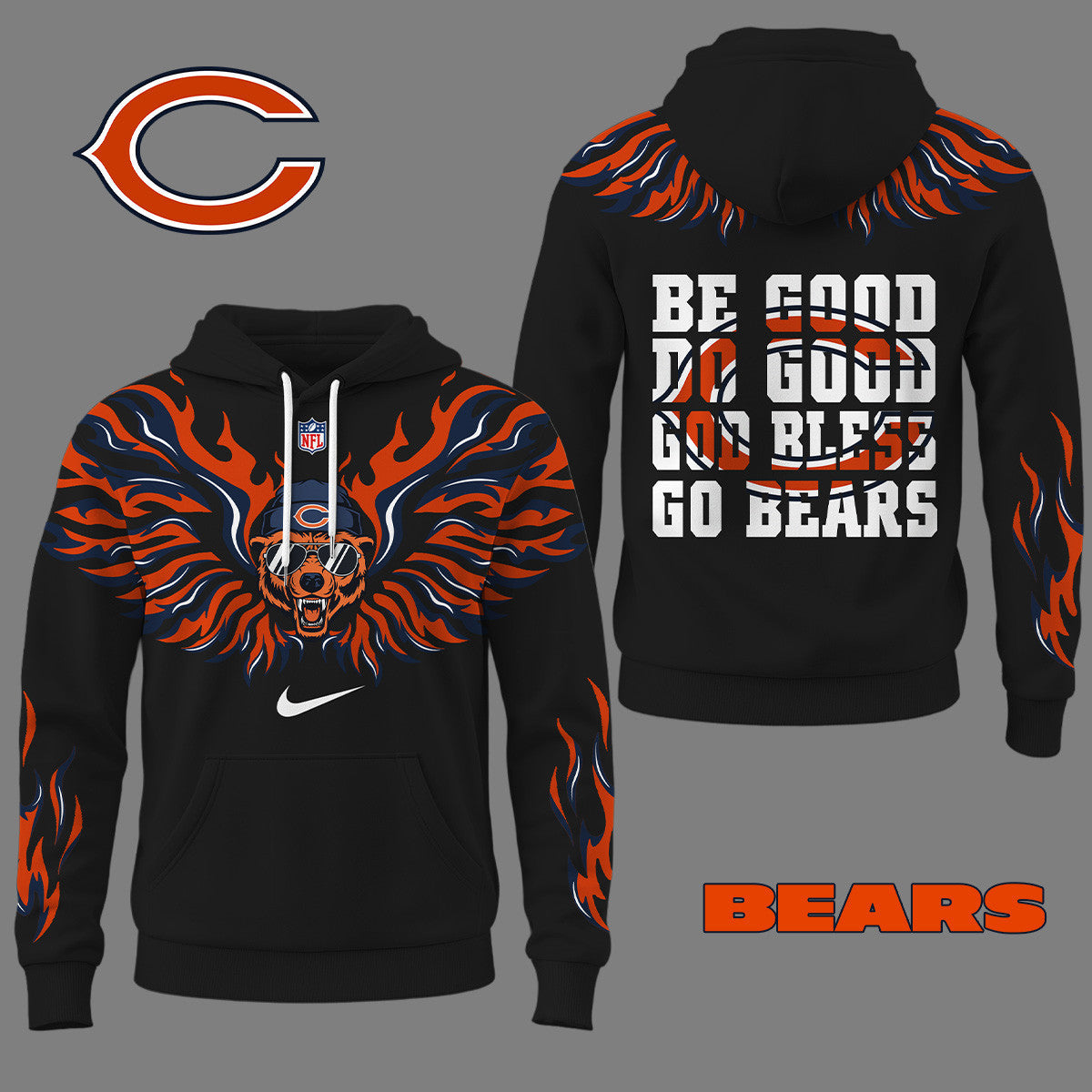 Chicago Bears Premium Fire Wings 3d Hoodie Ny