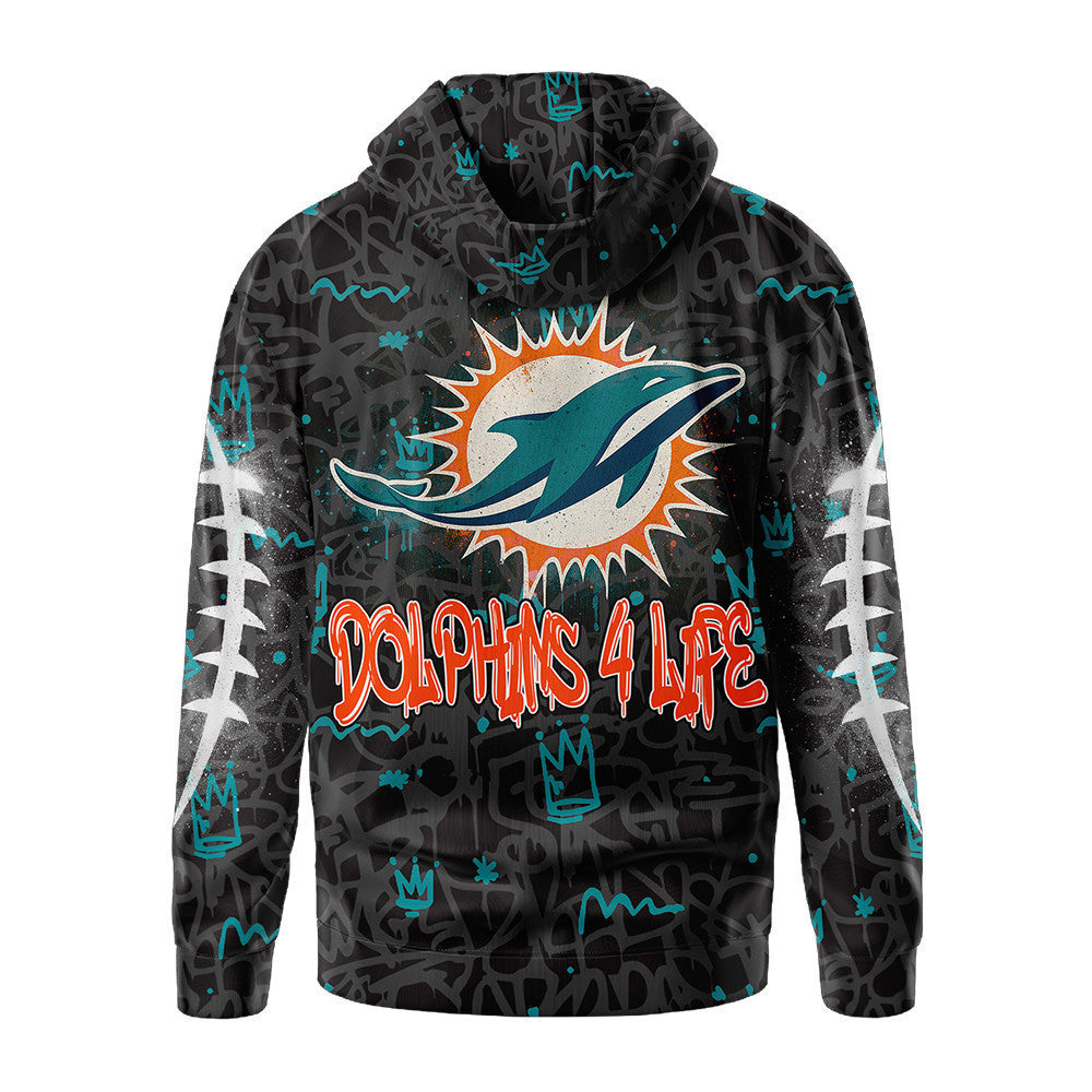 Miami Dolphins Premium Special Graffiti My Team 4 Life Hoodie Mm