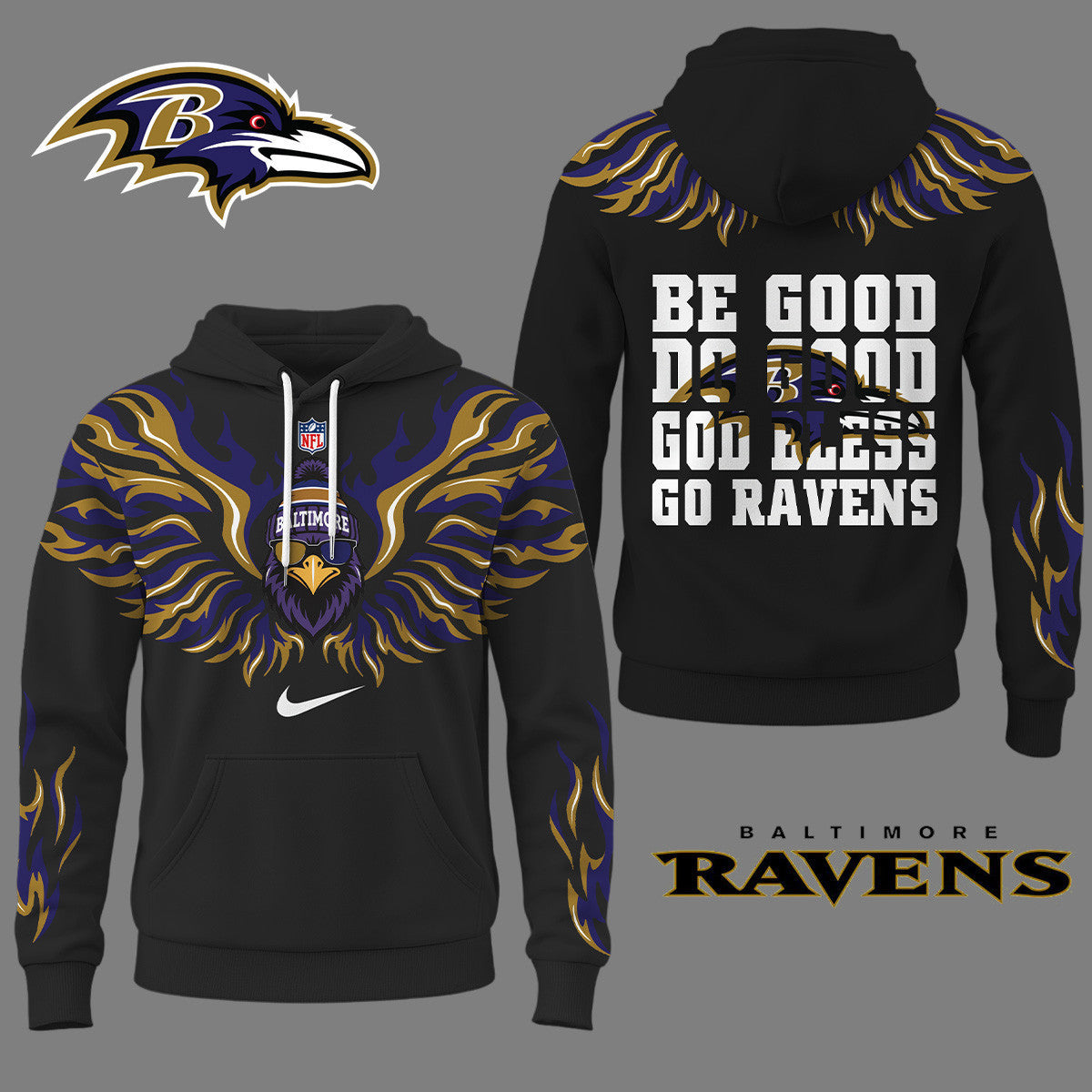 Baltimore Ravens Premium Fire Wings 3d Hoodie Ny