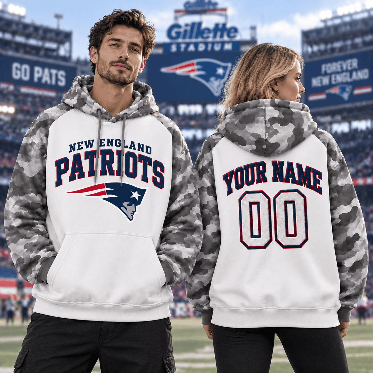 New England Patriots Premium Custom Grey Camo Hoodie Nnk