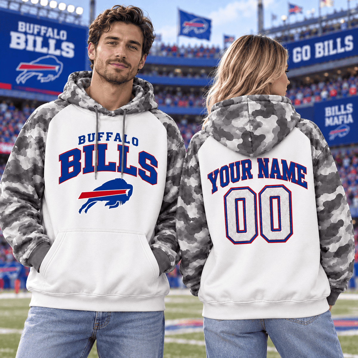 Buffalo Bills Premium Custom Grey Camo Hoodie Nnk