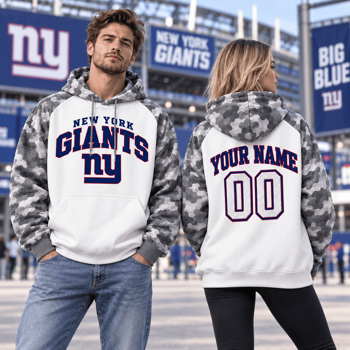 New York Giants Premium Custom Grey Camo Hoodie Nnk
