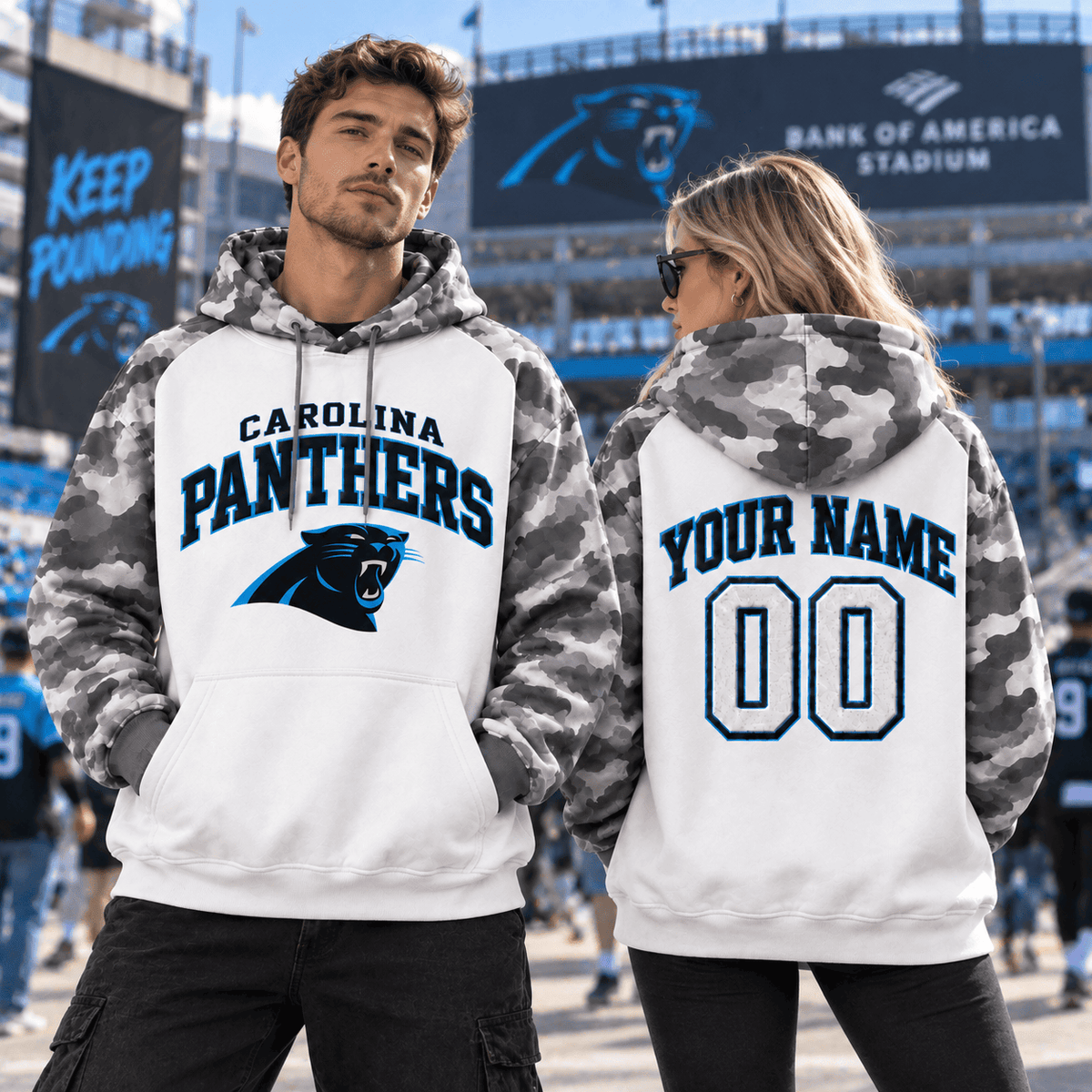 Carolina Panthers Premium Custom Grey Camo Hoodie Nnk