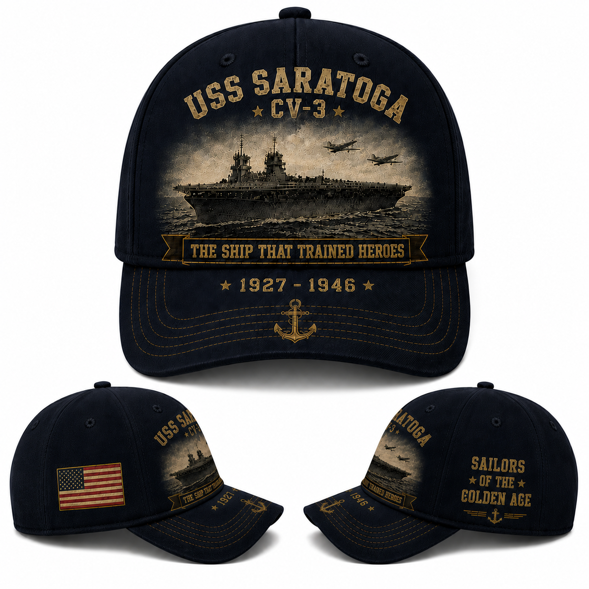 USS Saratoga CV-3 Sailors Of The Golden Age Baseball Cap WWII Style