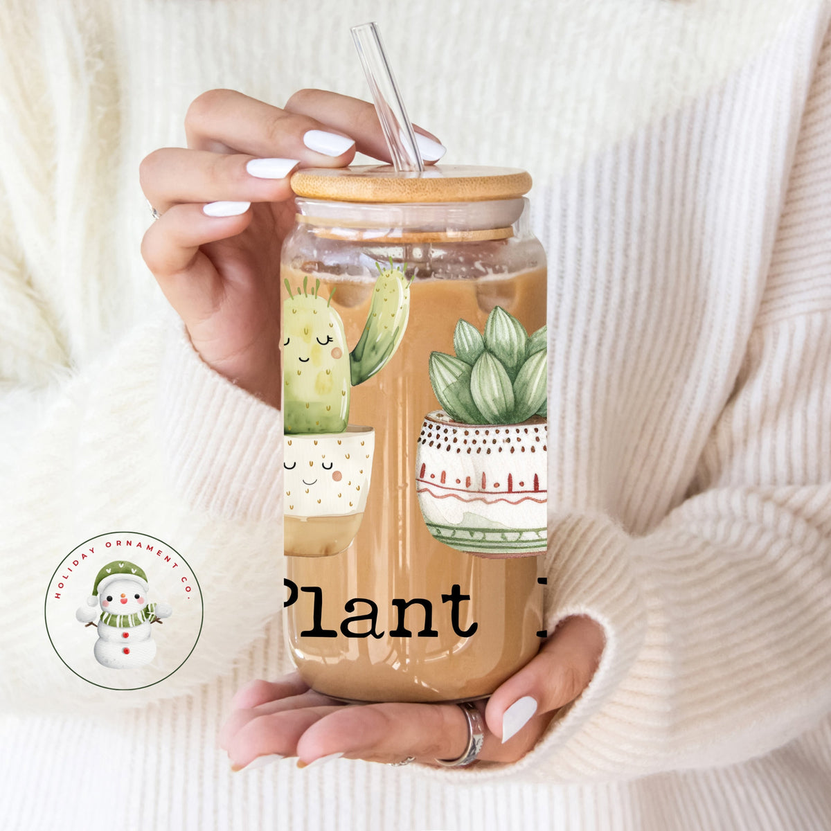 Plant Lover Iced Coffee Cup: Libbey Glass Tumbler With Bamboo Lid