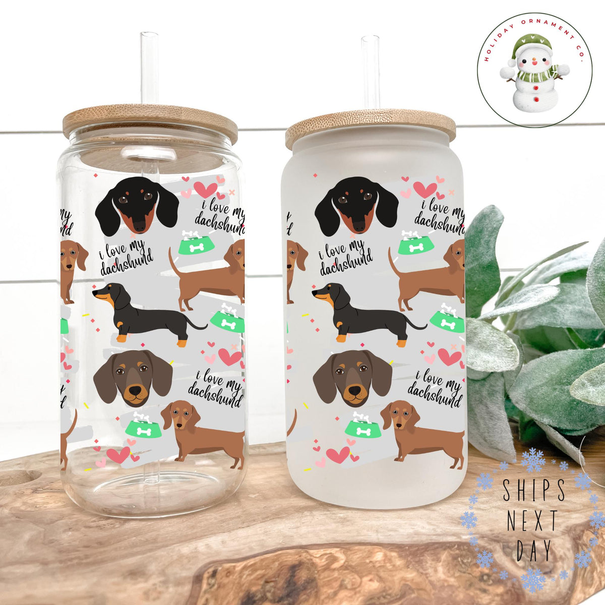 Dachshund Puppy Glass Tumbler With Bamboo Lid (16oz/20oz)