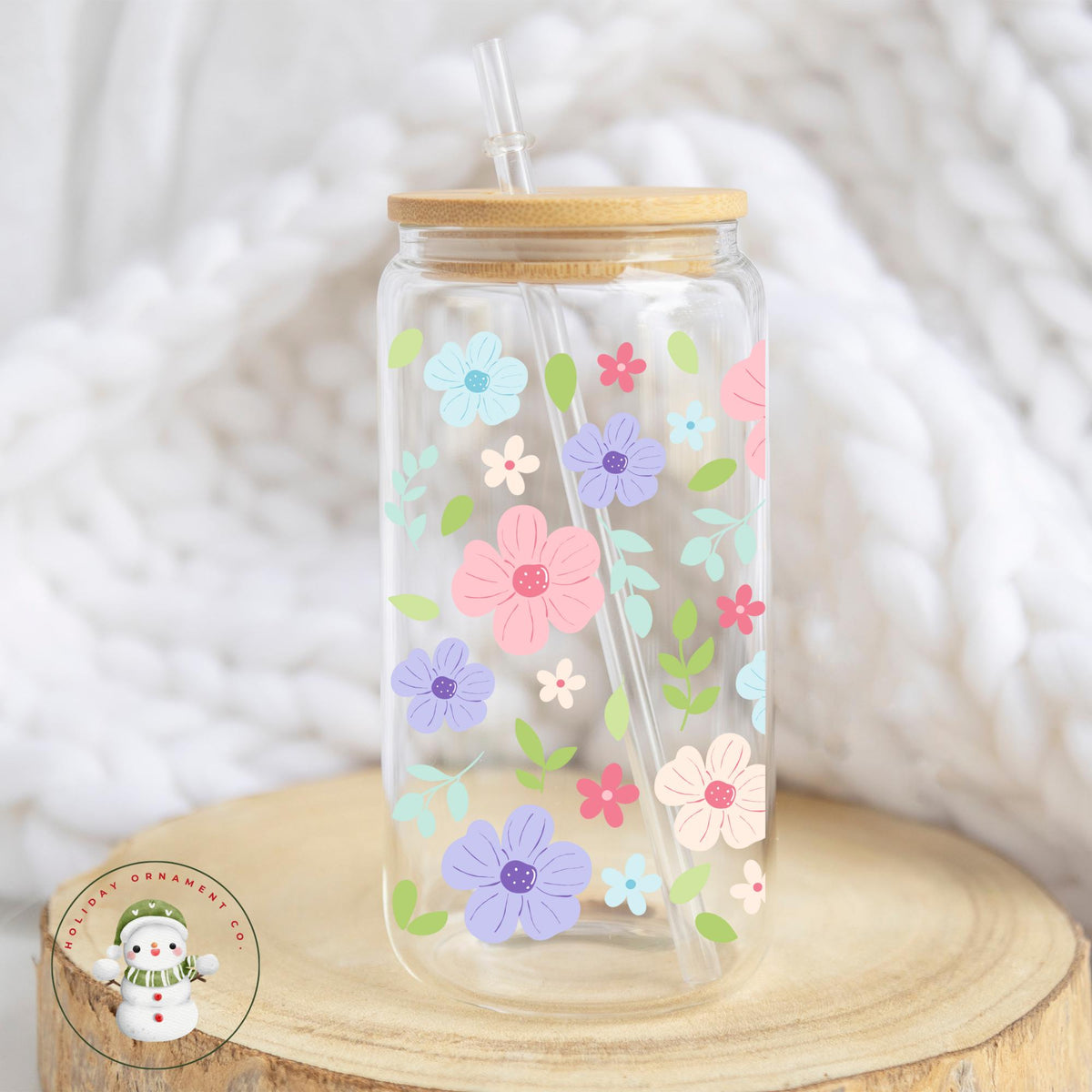 Floral Iced Coffee Cup: Pastel Flowers Libbey Glass Tumbler