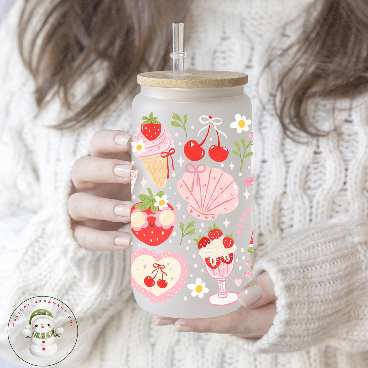 Berry Seashell Glass Libbey Cup: Pink Sea Shell Iced Coffee Cup