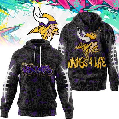 Minnesota Vikings Premium Special Graffiti My Team 4 Life Hoodie Mm