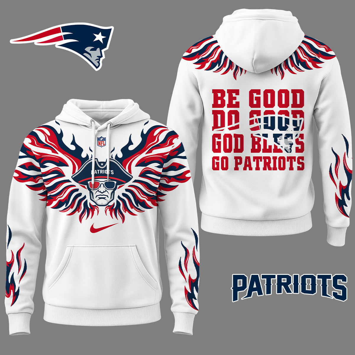 New England Patriots Premium Fire Wings 3d Hoodie Ny