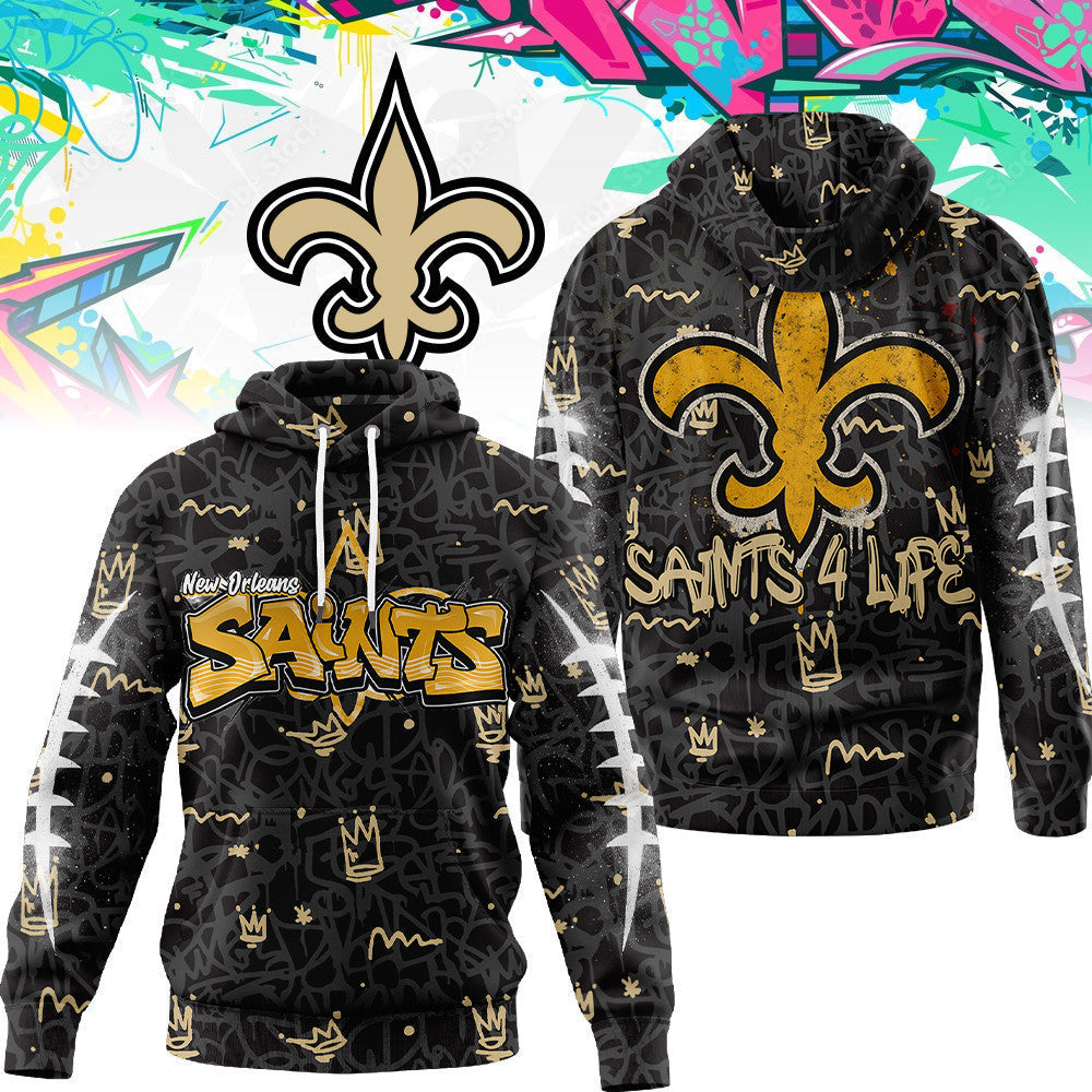 New Orleans Saints Premium Special Graffiti My Team 4 Life Hoodie Mm