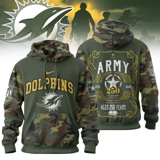 Miami Dolphins Premium Us Army 250th Anniversary 3d Hoodie Td