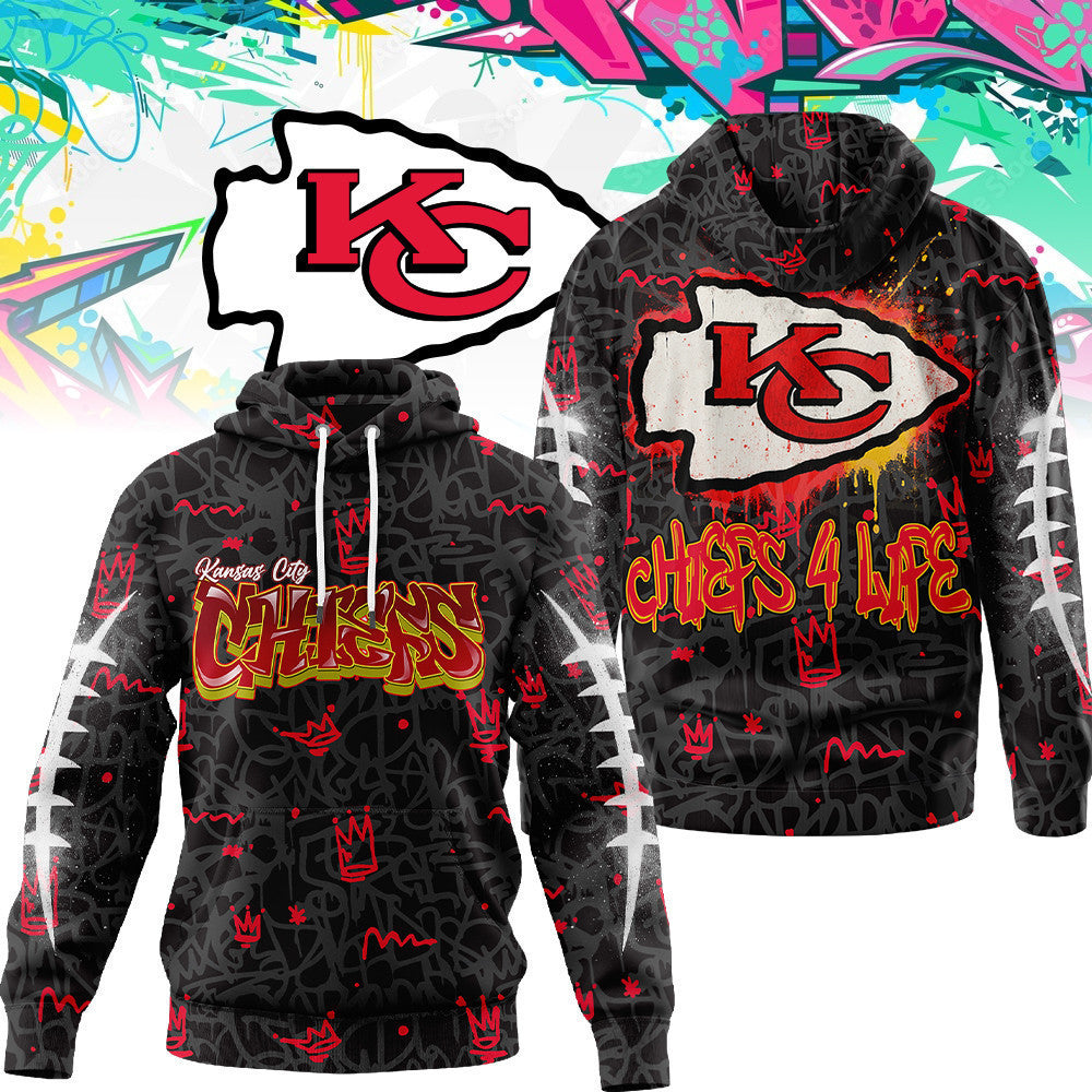 Kansas City Chiefs Premium Special Graffiti My Team 4 Life Hoodie Mm