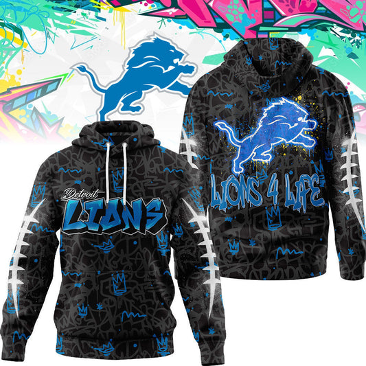 Detroit Lions Premium Special Graffiti My Team 4 Life Hoodie Mm
