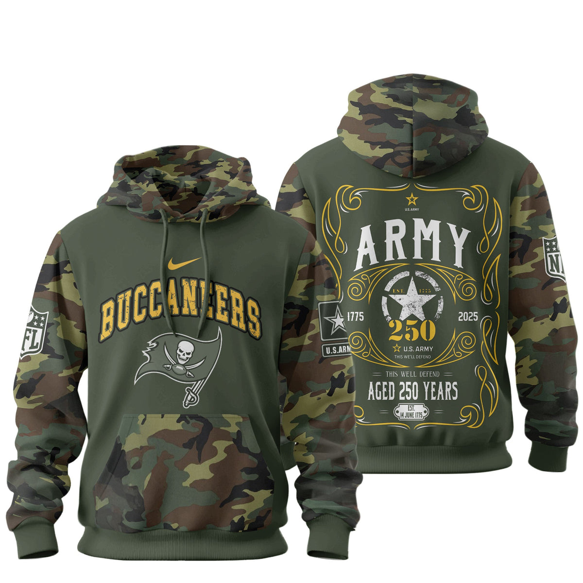 Tampa Bay Buccaneers Premium Us Army 250th Anniversary 3d Hoodie Td