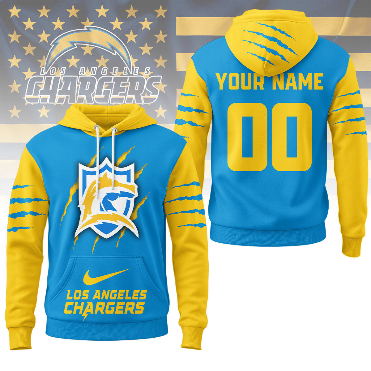 Los Angeles Chargers | Premium Nfl Fan Pride Claw Hoodie Ny