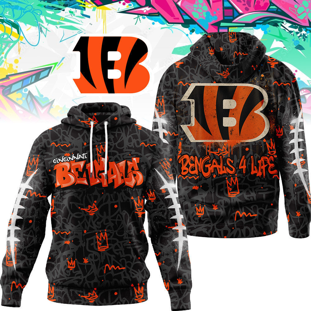 Cincinnati Bengals Premium Special Graffiti My Team 4 Life Hoodie Mm