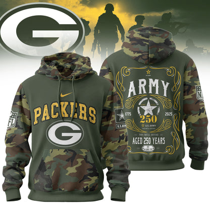 Green Bay Packers Premium Us Army 250th Anniversary 3d Hoodie Td