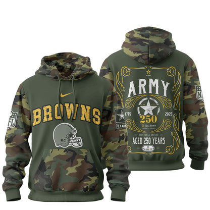 Cleveland Browns Premium Us Army 250th Anniversary 3d Hoodie Td