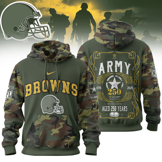 Cleveland Browns Premium Us Army 250th Anniversary 3d Hoodie Td