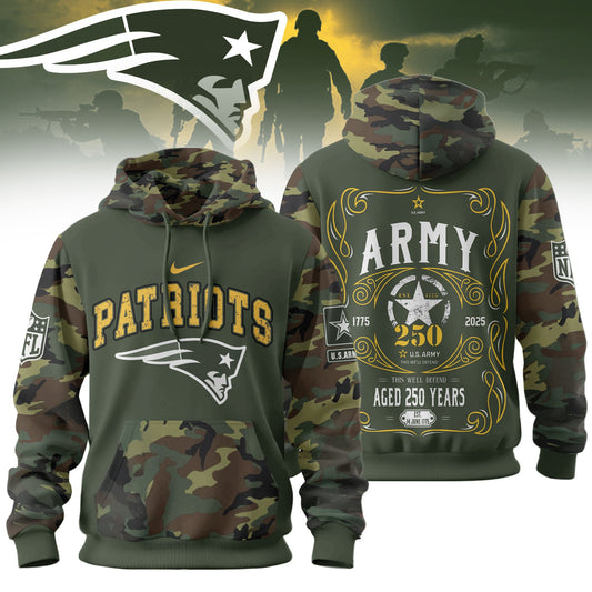 New England Patriots Premium Us Army 250th Anniversary 3d Hoodie Td