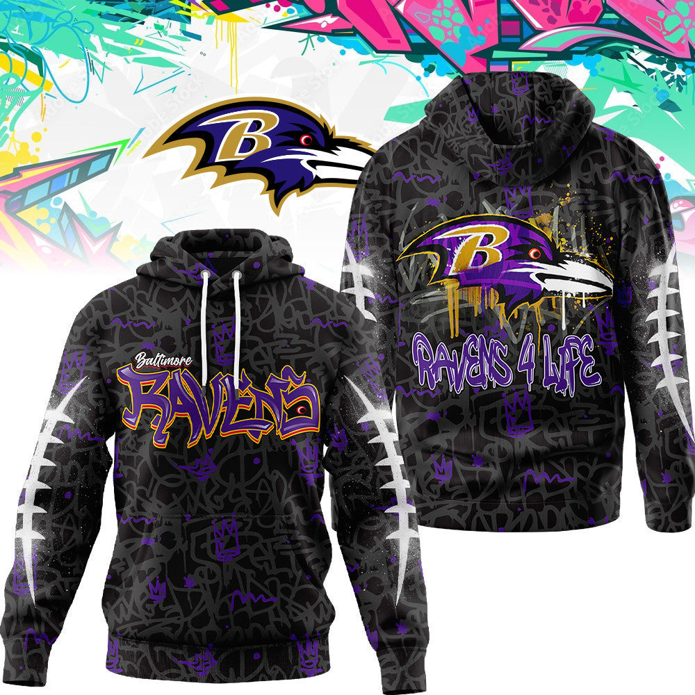 Baltimore Ravens Premium Special Graffiti My Team 4 Life Hoodie Mm