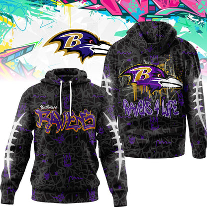 Baltimore Ravens Premium Special Graffiti My Team 4 Life Hoodie Mm