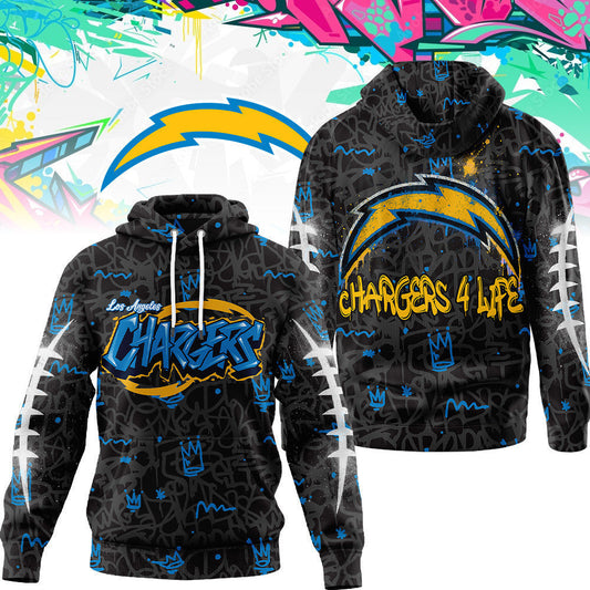 Los Angeles Chargers Premium Special Graffiti My Team 4 Life Hoodie Mm