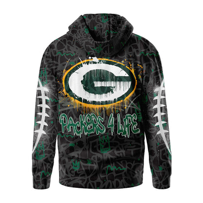Green Bay Packers Premium Special Graffiti My Team 4 Life Hoodie Mm