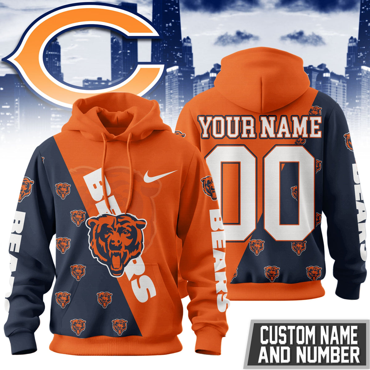Chicago Bears Premium True Fan Spirit Custom Football Hoodie