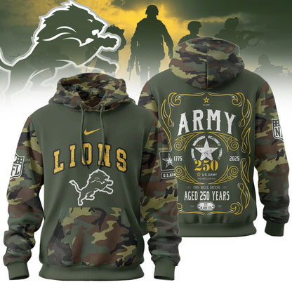 Detroit Lions Premium Us Army 250th Anniversary 3d Hoodie Td