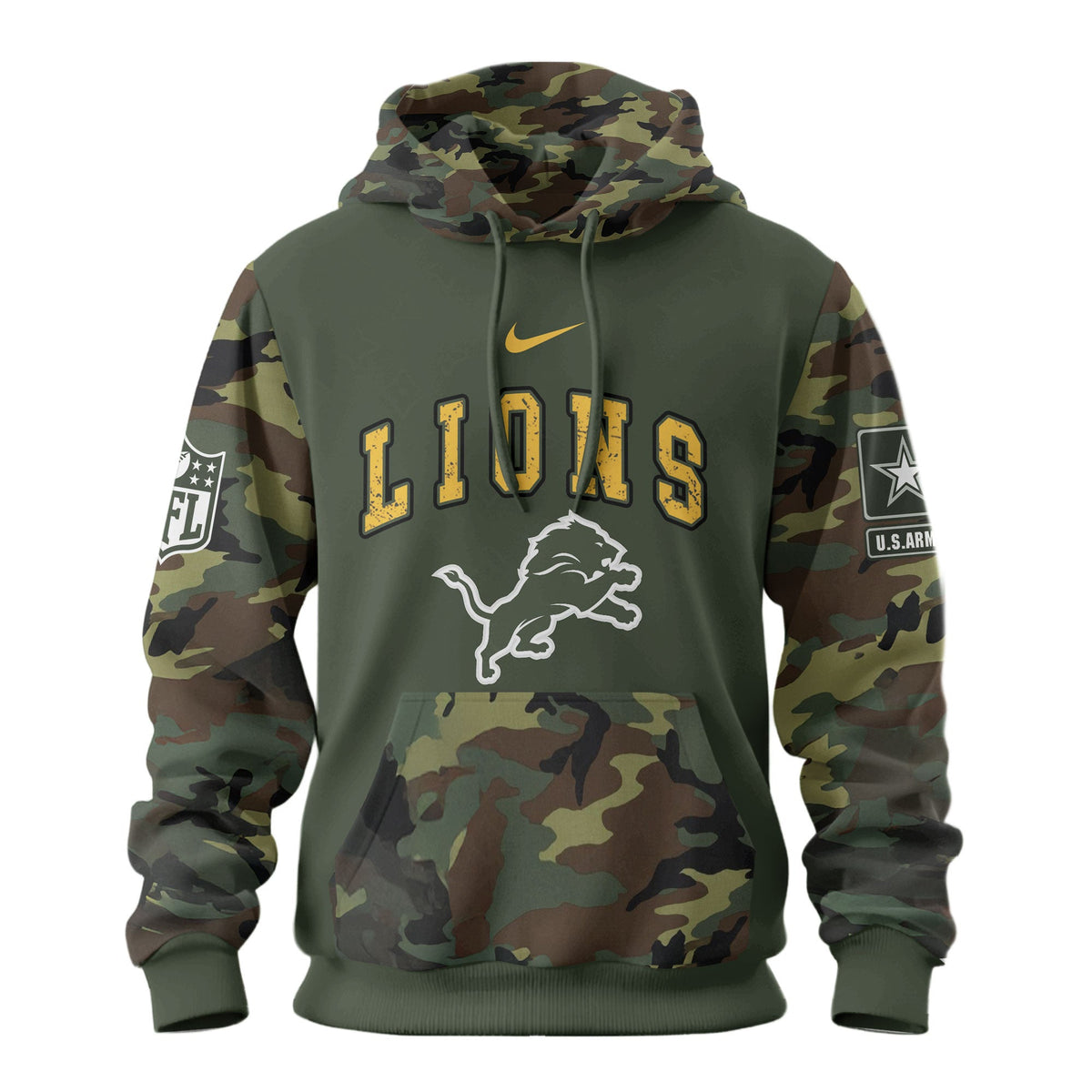 Detroit Lions Premium Us Army 250th Anniversary 3d Hoodie Td