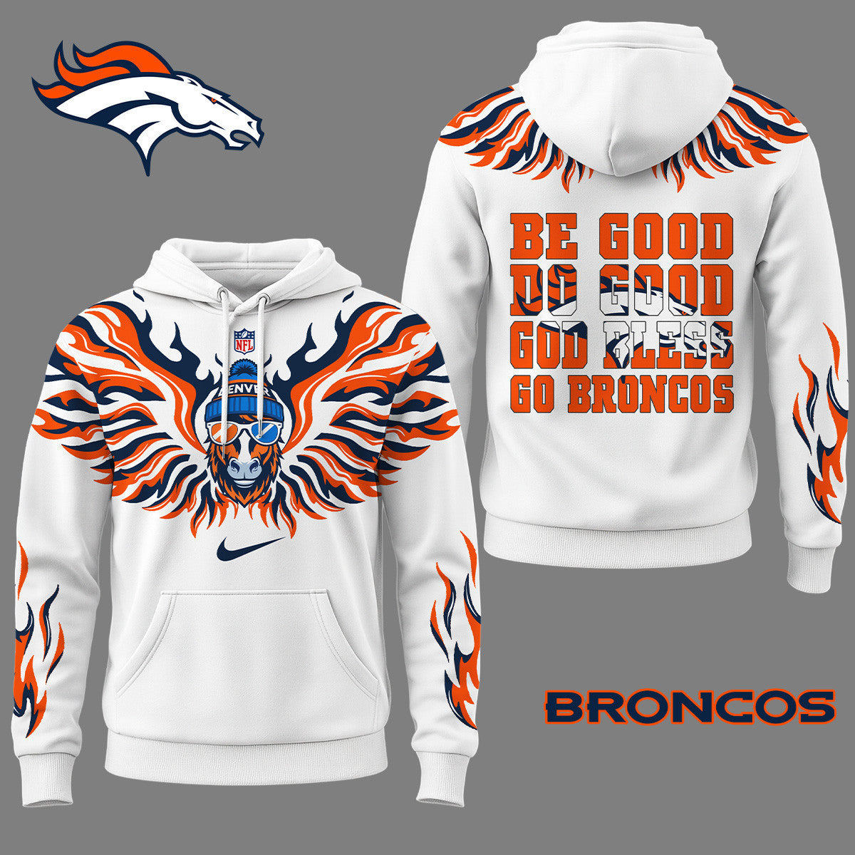 Denver Broncos Premium Fire Wings 3d Hoodie Ny