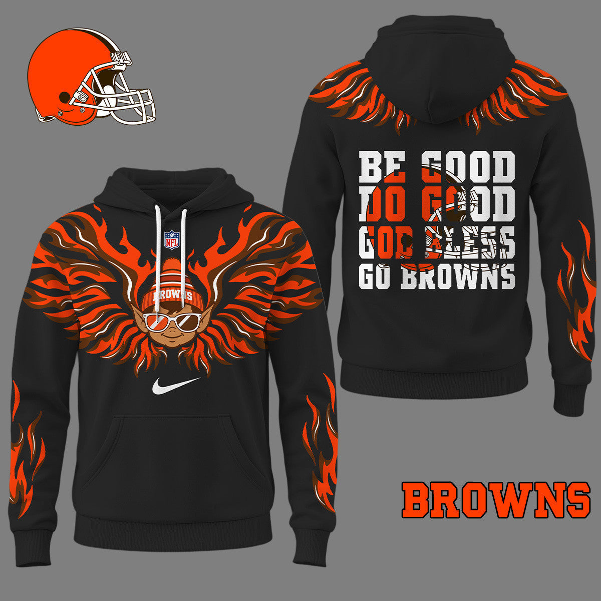 Cleveland Browns Premium Fire Wings 3d Hoodie Ny