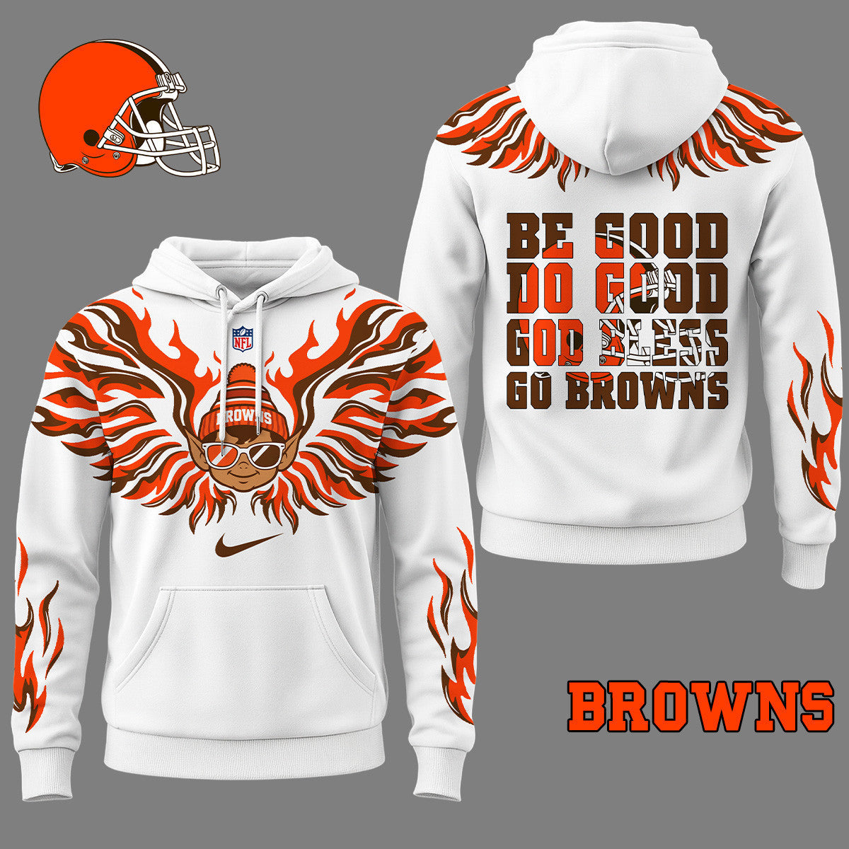 Cleveland Browns Premium Fire Wings 3d Hoodie Ny
