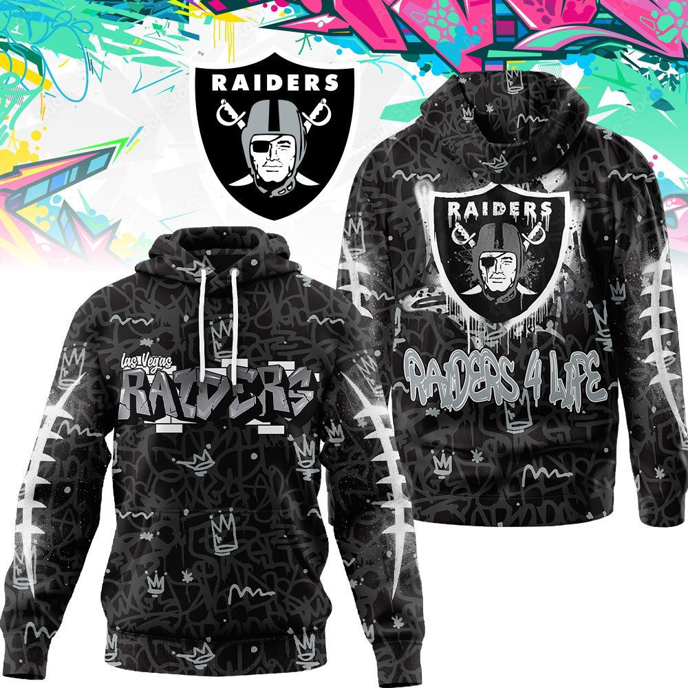 Las Vegas Raiders Premium Special Graffiti My Team 4 Life Hoodie Mm