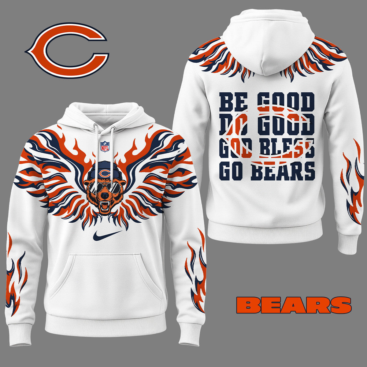 Chicago Bears Premium Fire Wings 3d Hoodie Ny
