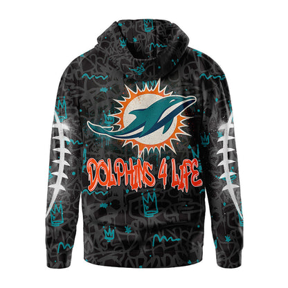 Miami Dolphins Premium Special Graffiti My Team 4 Life Hoodie Mm