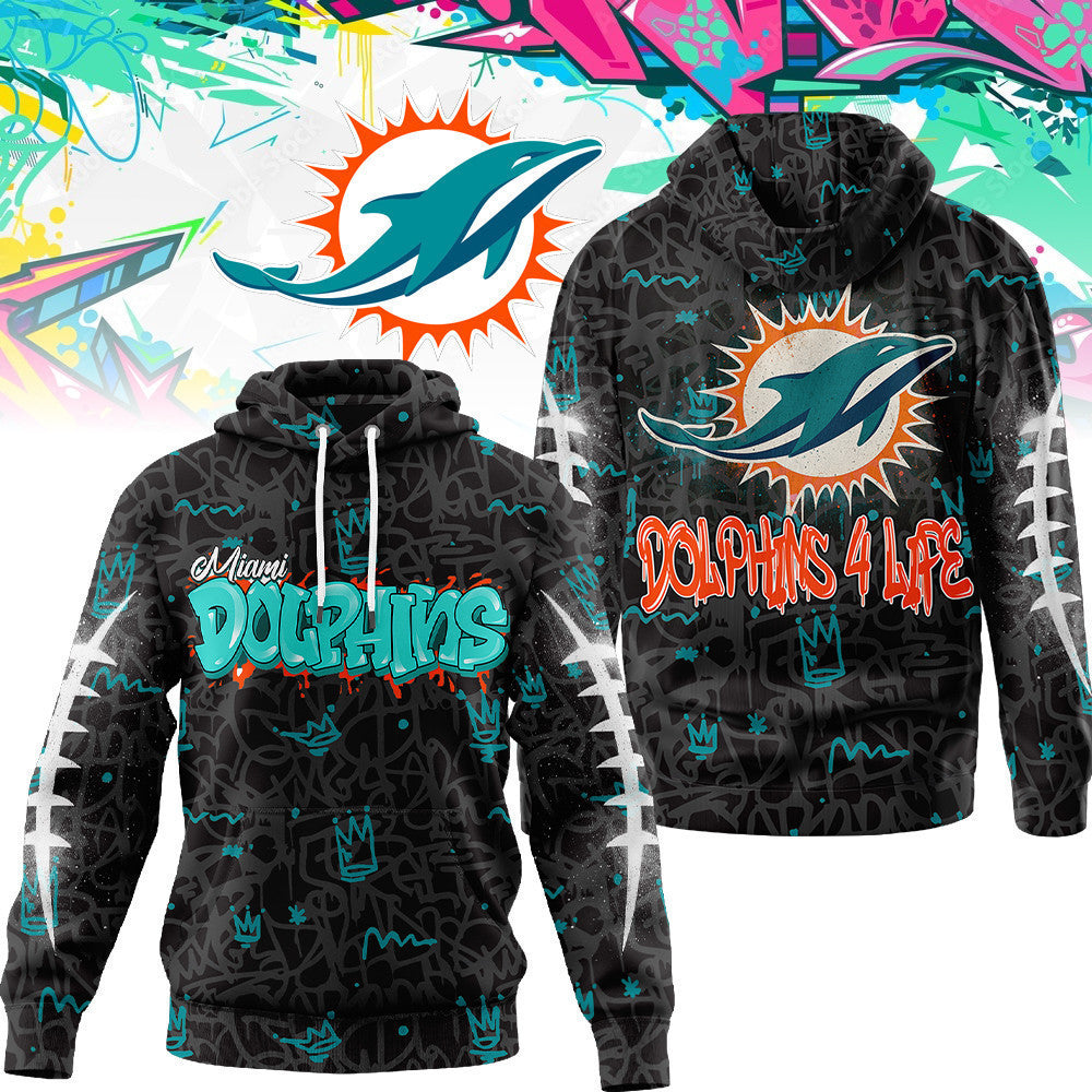 Miami Dolphins Premium Special Graffiti My Team 4 Life Hoodie Mm