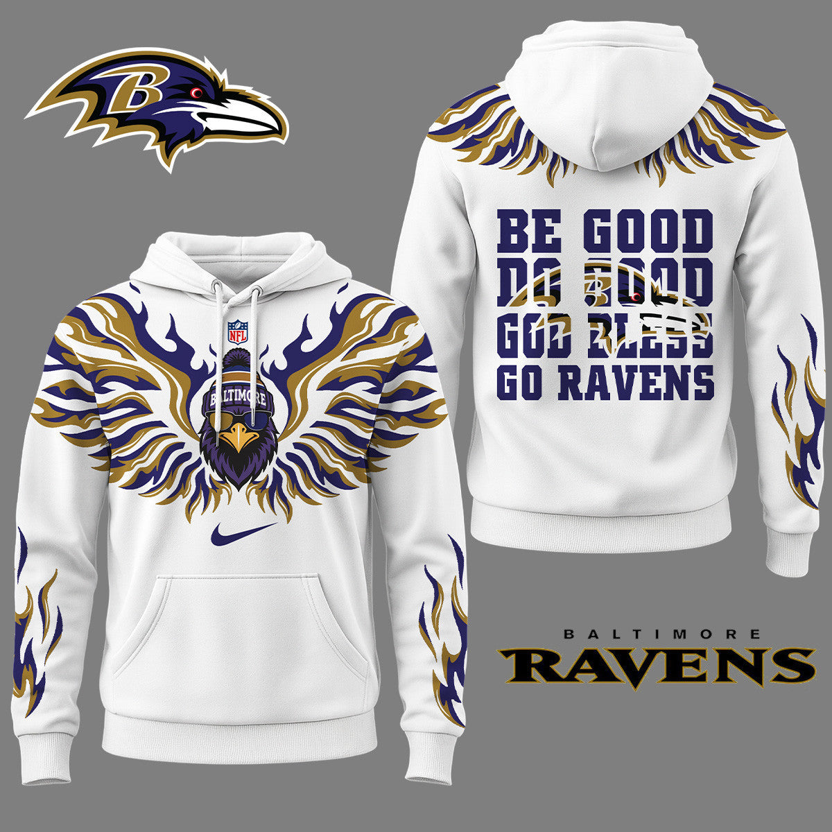 Baltimore Ravens Premium Fire Wings 3d Hoodie Ny