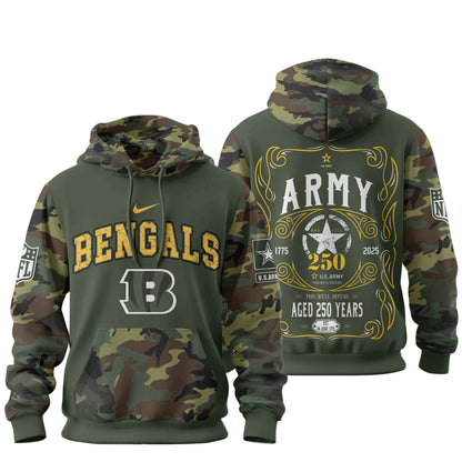 Cincinnati Bengals Premium Us Army 250th Anniversary 3d Hoodie Td