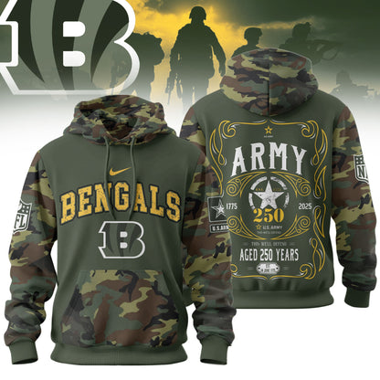 Cincinnati Bengals Premium Us Army 250th Anniversary 3d Hoodie Td
