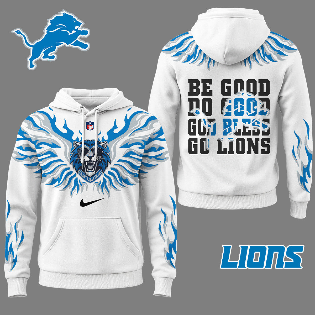 Detroit Lions Premium Fire Wings 3d Hoodie Ny
