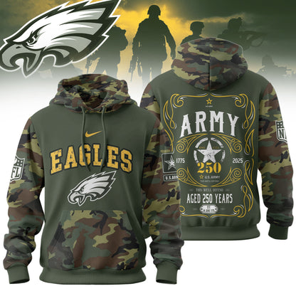 Philadelphia Eagles Premium Us Army 250th Anniversary 3d Hoodie Td