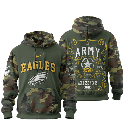Philadelphia Eagles Premium Us Army 250th Anniversary 3d Hoodie Td