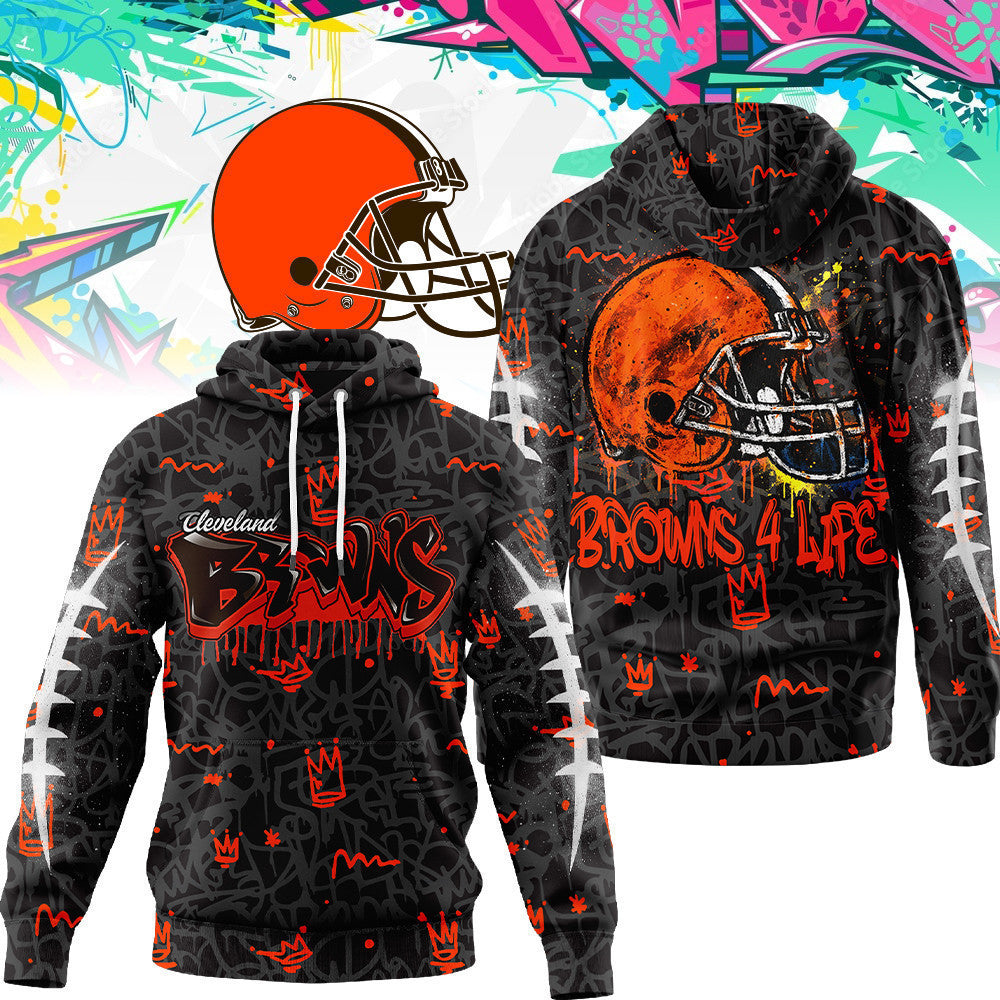 Cleveland Browns Premium Special Graffiti My Team 4 Life Hoodie Mm