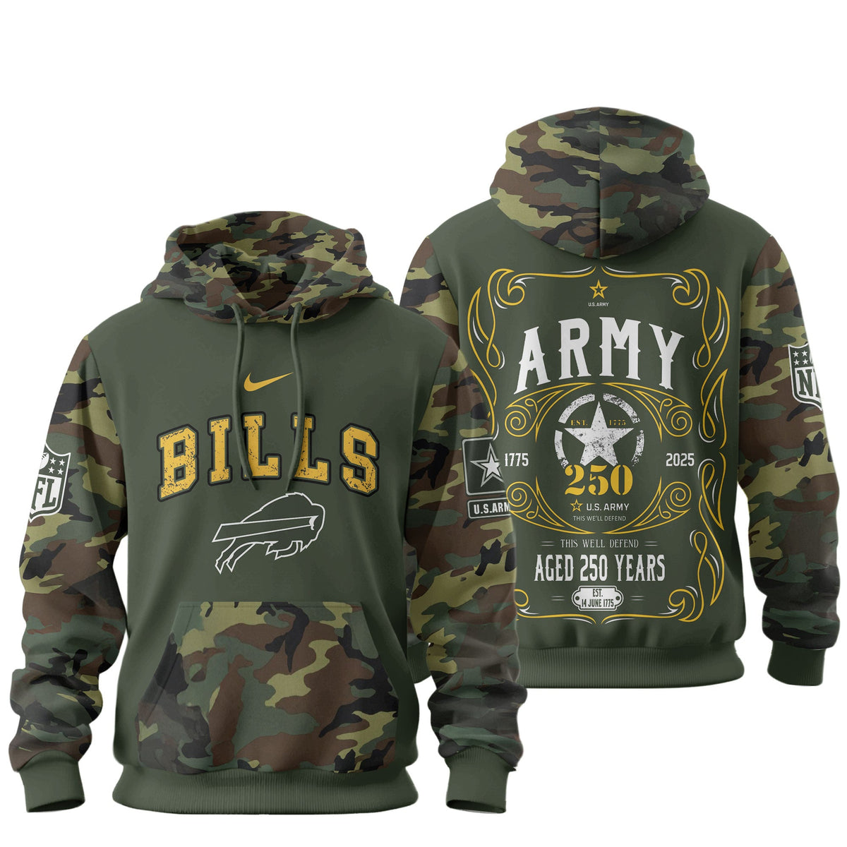 Buffalo Bills Premium Us Army 250th Anniversary 3d Hoodie Td