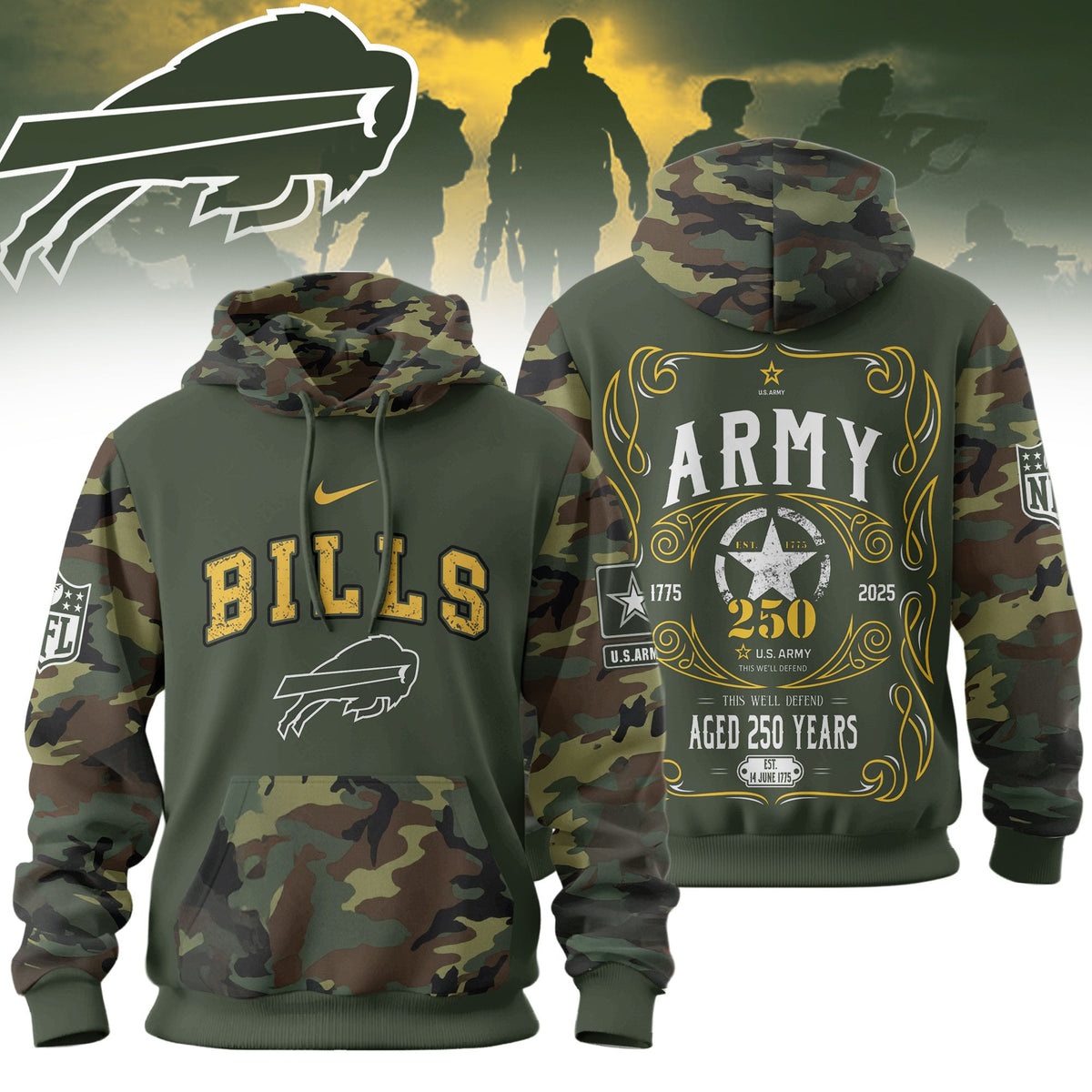 Buffalo Bills Premium Us Army 250th Anniversary 3d Hoodie Td