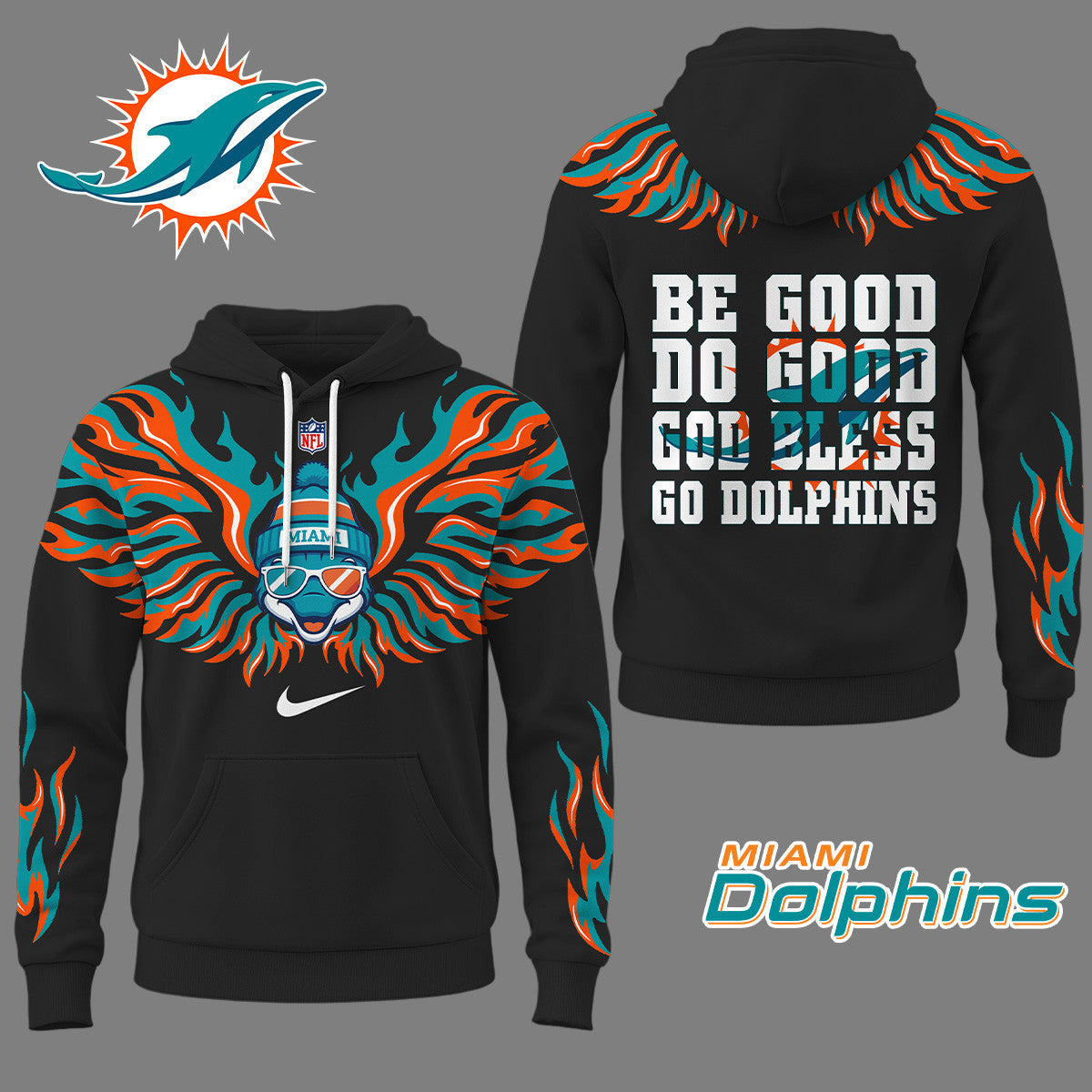 Miami Dolphins Premium Fire Wings 3d Hoodie Ny